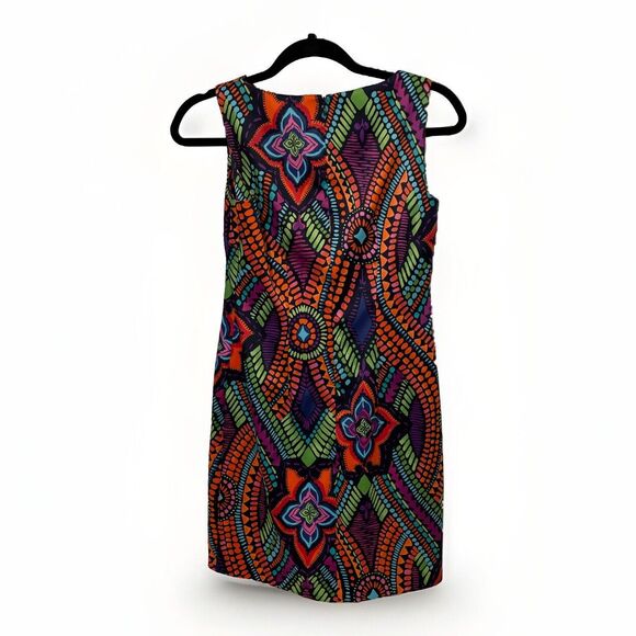 AGB Colorful Floral Geometric Shift Dress Womens Size 4P Groovy - Picture 3 of 12